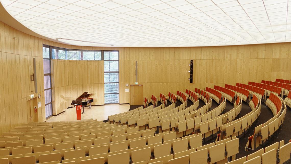 Upper Level: A view of the stage from a higher seating row