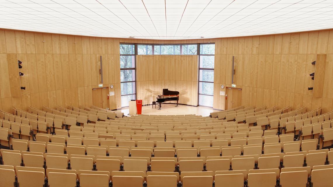 Upper Level: A view of the stage from a higher seating row