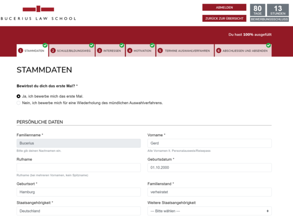 Bewerbungsverfahren Bucerius Law School: Bewerbungsportal